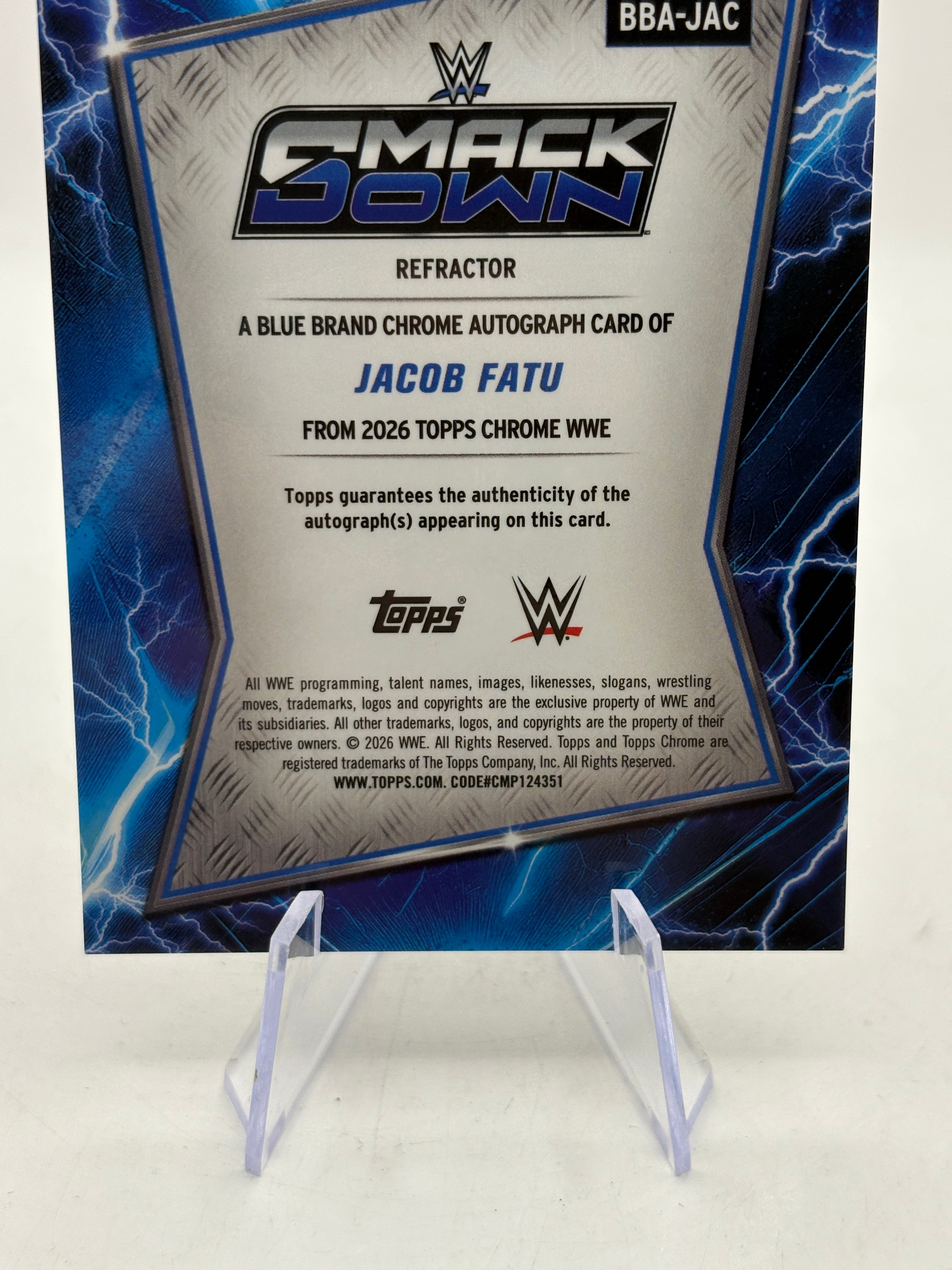 2026 Topps Chrome WWE - BBA-JAC Jacob Fatu Auto Silver, photo 8
